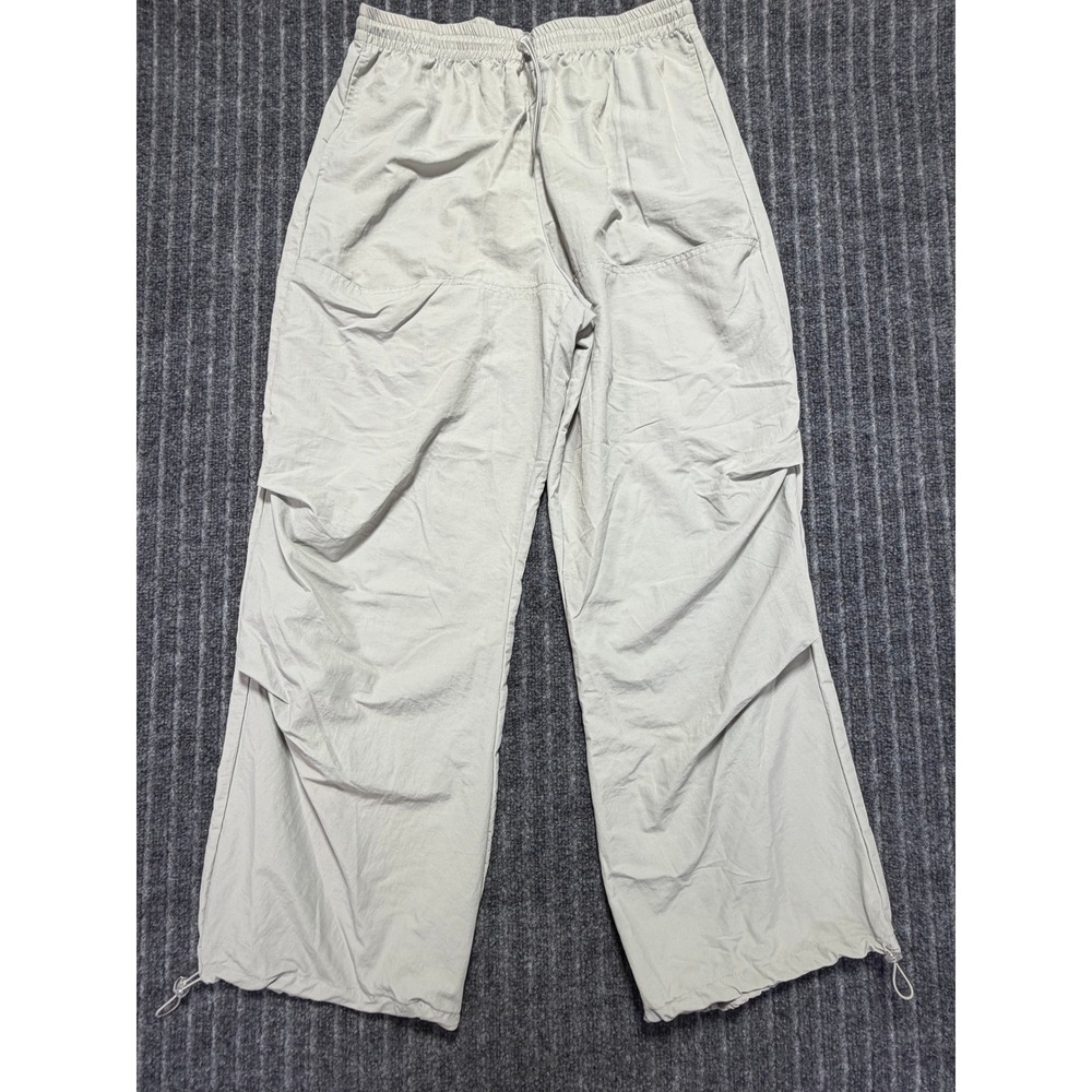 Zara Parachute Cargo Pants Women L Light Gray Wide Leg Streetwear Gorpcore